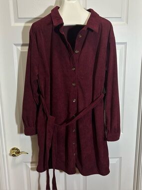 Fourteen Twelve Button-Front Corduroy Mini Dress with Waist Tie